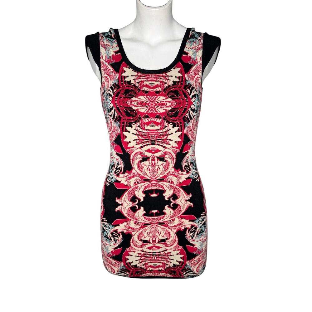 Colorful Knit Bebe S multicolor bodycon artisan jacquard dress Stretch Mini Y2K